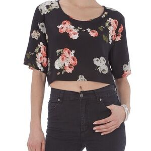 Mink Pink Black Floral Crop Blouse Size XS